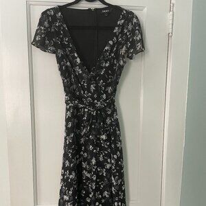 DKNY Flutter Sleeve Faux Wrap Dress